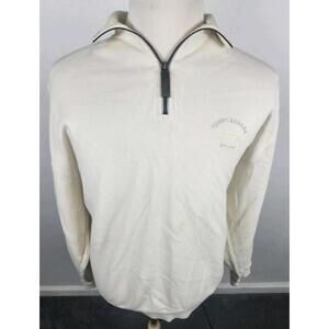 Tommy Bahama Mens Large Ivory 1/4 Zip Warm Fleece Pullover Logo